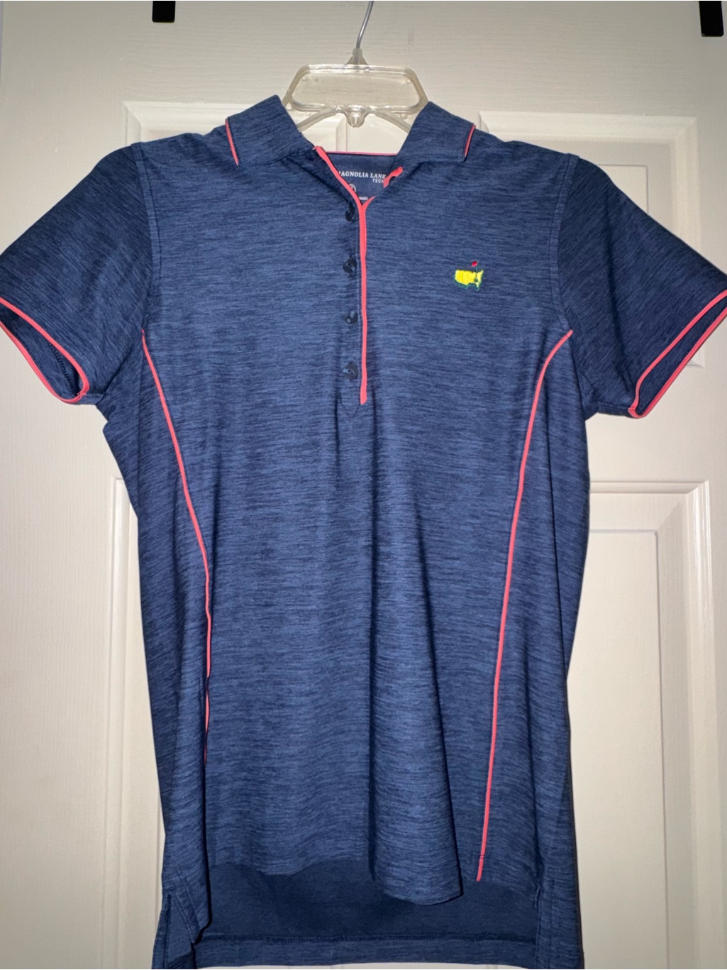 Masters Womens Navy Blue Polo With Pink Piping